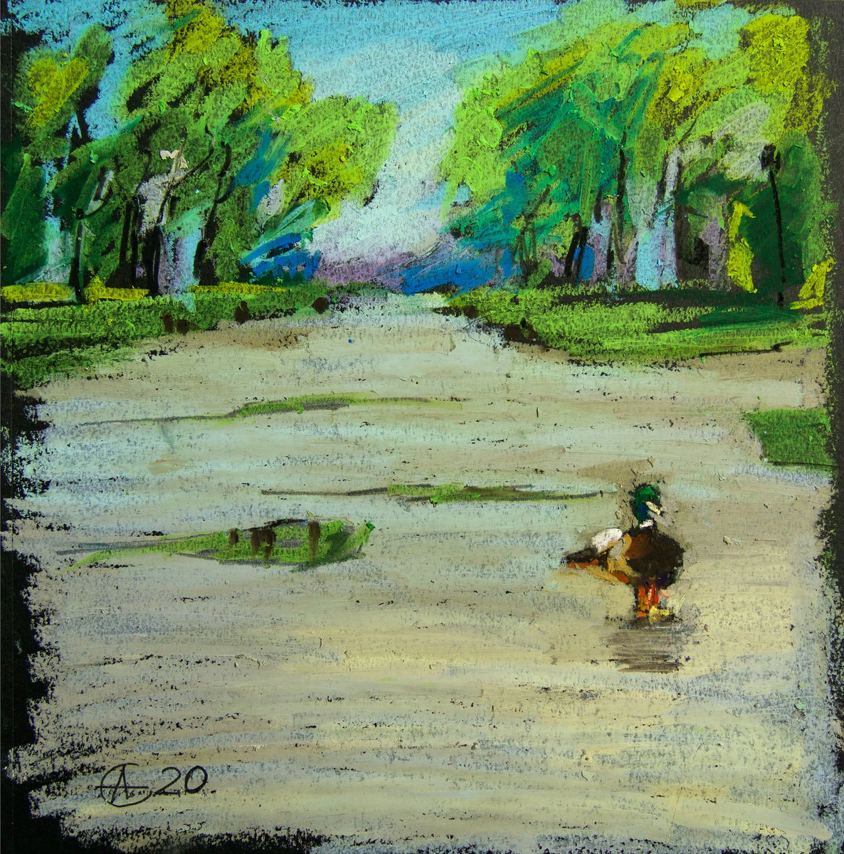 Lonely duck. Oil pastel painting. Small interior decor gift travel england travel London s... by Sasha Romm
