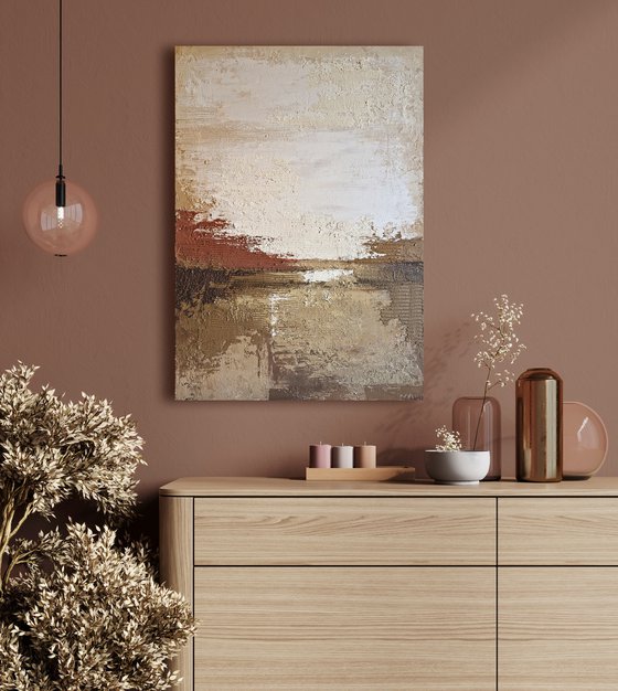 "Umber 2" Abstract brown cream textured art