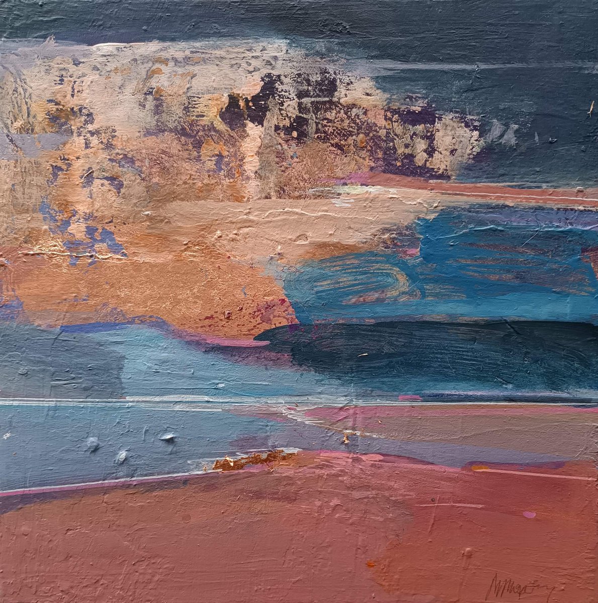 Abstract Landscape Acrylic Painting By Magdalena Morey, 12 X 12", Notes From The Edge Of The Sea 3, Original Artwork