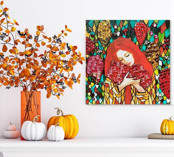 Ginger woman and red grape