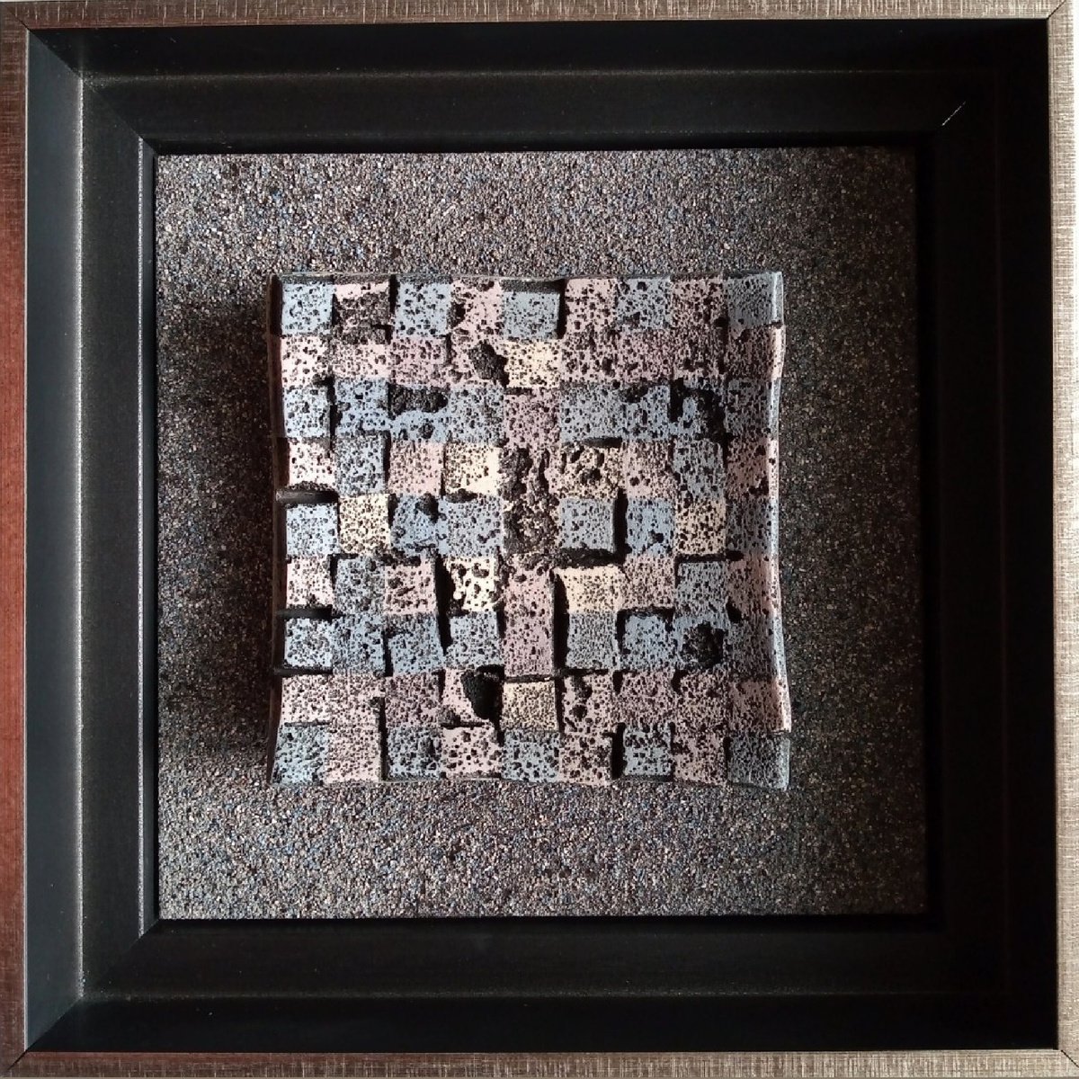 Geometric Abstract Relief By Rossitza Trendafilova, 10 X 10", "Autumn Rain", Original Artwork