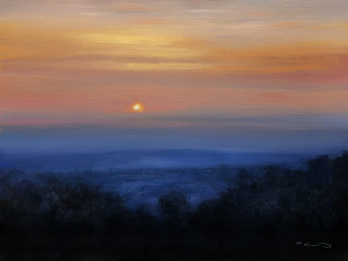 Impressionistic Landscape Oil Painting By Pascal Giroud, 16 X 12", Sunset In Provence, Original Artwork