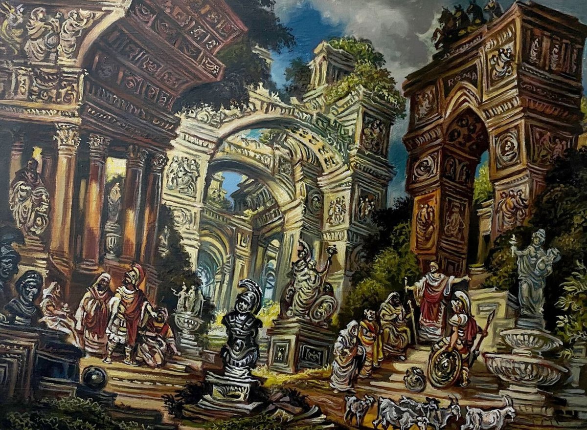 Impressionistic Landscape Oil Painting By Oleg And Alexander Litvinov, 27 X 20", In Rome, Original Artwork