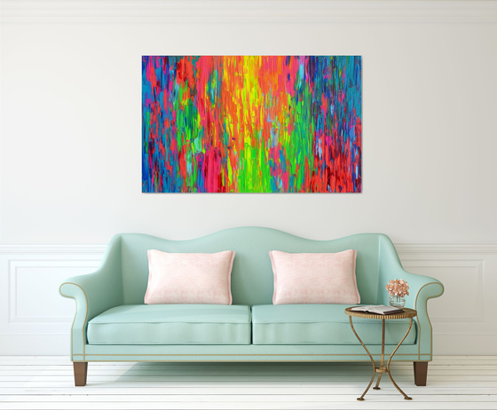 Happy Gypsy Girl Dancing Around the Fire - Large Colorful Palette Knife Relief Abstract Painting