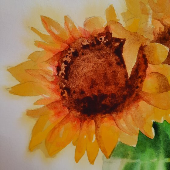Sunflower Symphony - Original Watercolour Painting of Sunflowers and apples - UK Artist