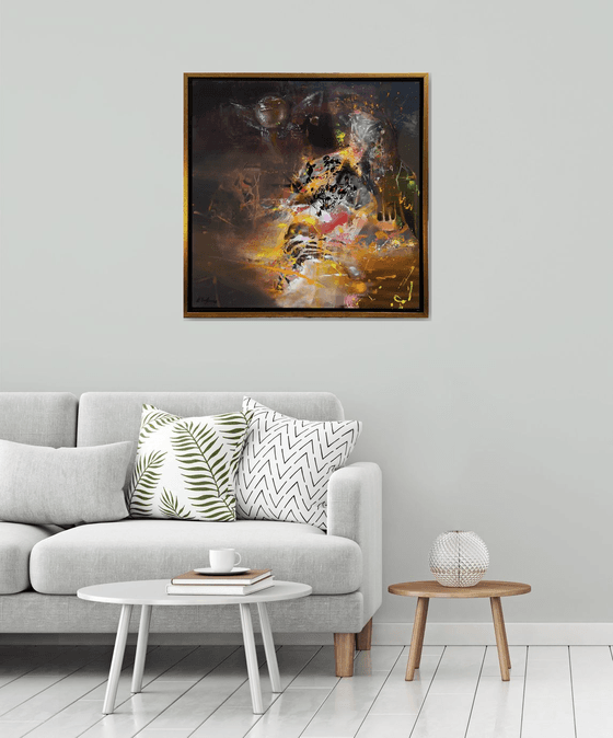Large framed abstract enigmatic The collector of autumn leaves master O Kloska
