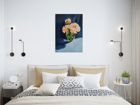 "Coral flashes. " peonies  flower  liGHt original painting  GIFT (2021)