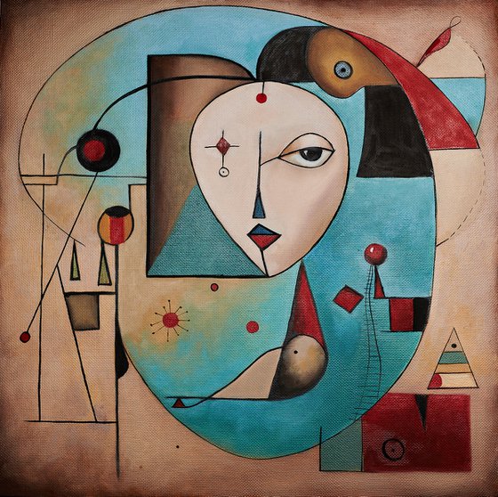 Geometric girl. Joan Miro style