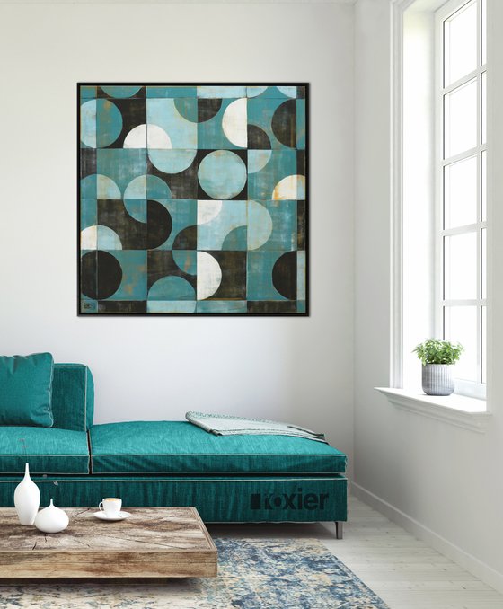 Traffic Square Turquoise - Incl. Frame -  Large artwork - 105x105cm - Ronald Hunter 34O