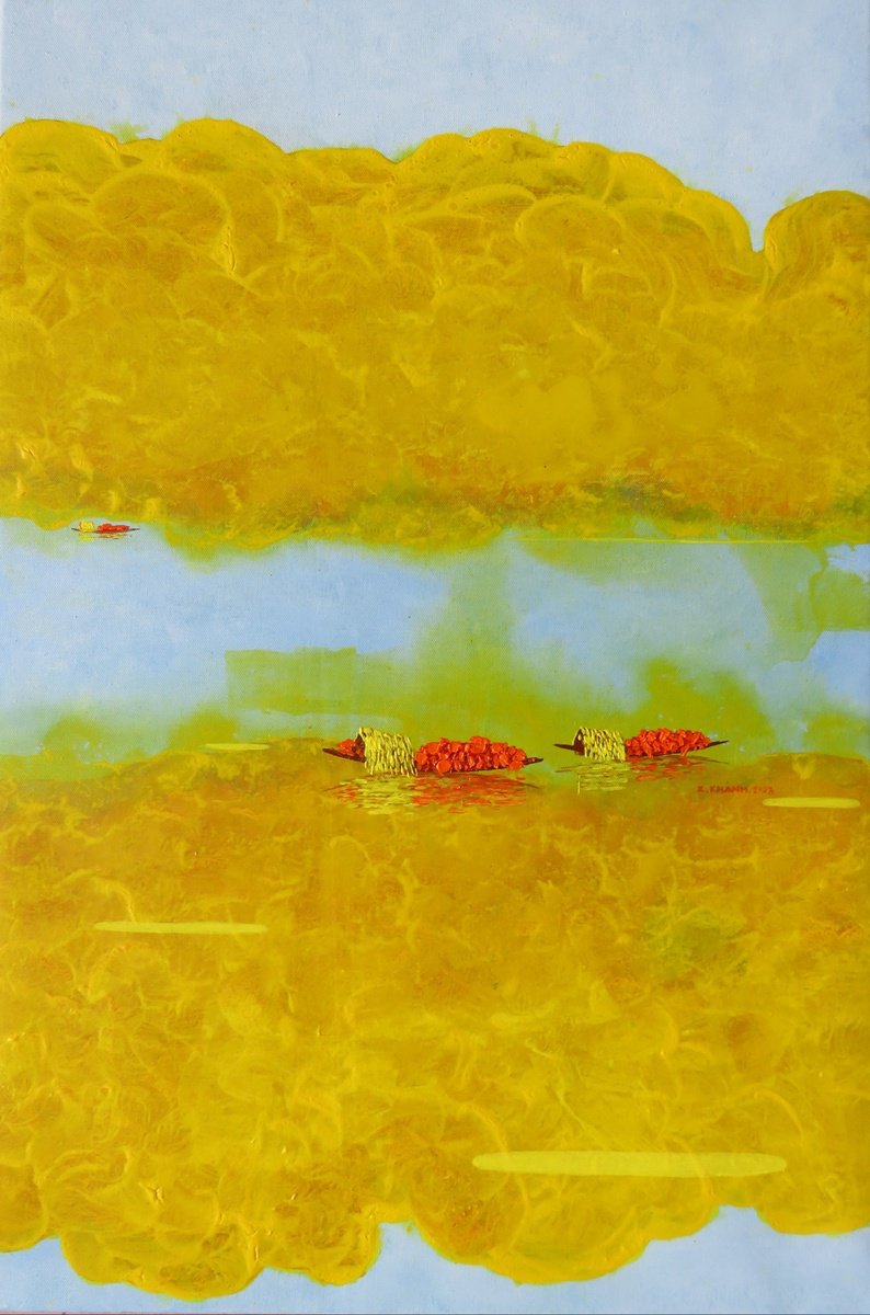 Impressionistic Landscape Acrylic Painting By Xuan Khanh Nguyen, 16 X 24", Glow Of Sunset 14, Original Artwork