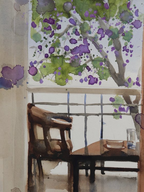 Violet blooms, balcony view