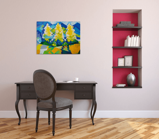 Three trees (60x80cm, cubism, oil painting, ready to hang)