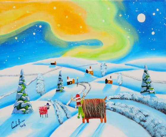 Highland cow in winter