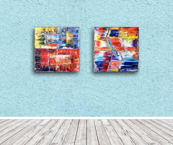 "Angles and Alleyways" - Original Large PMS Abstract Diptych Oil Paintings On Canvas - 48" x 24"