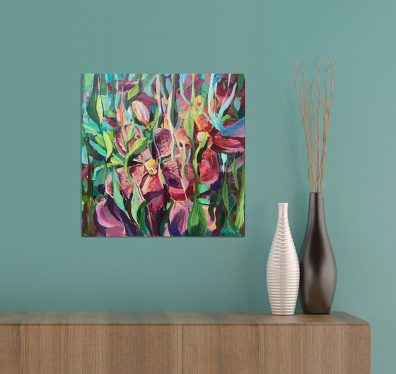 Floral  garden. Pink Orchids