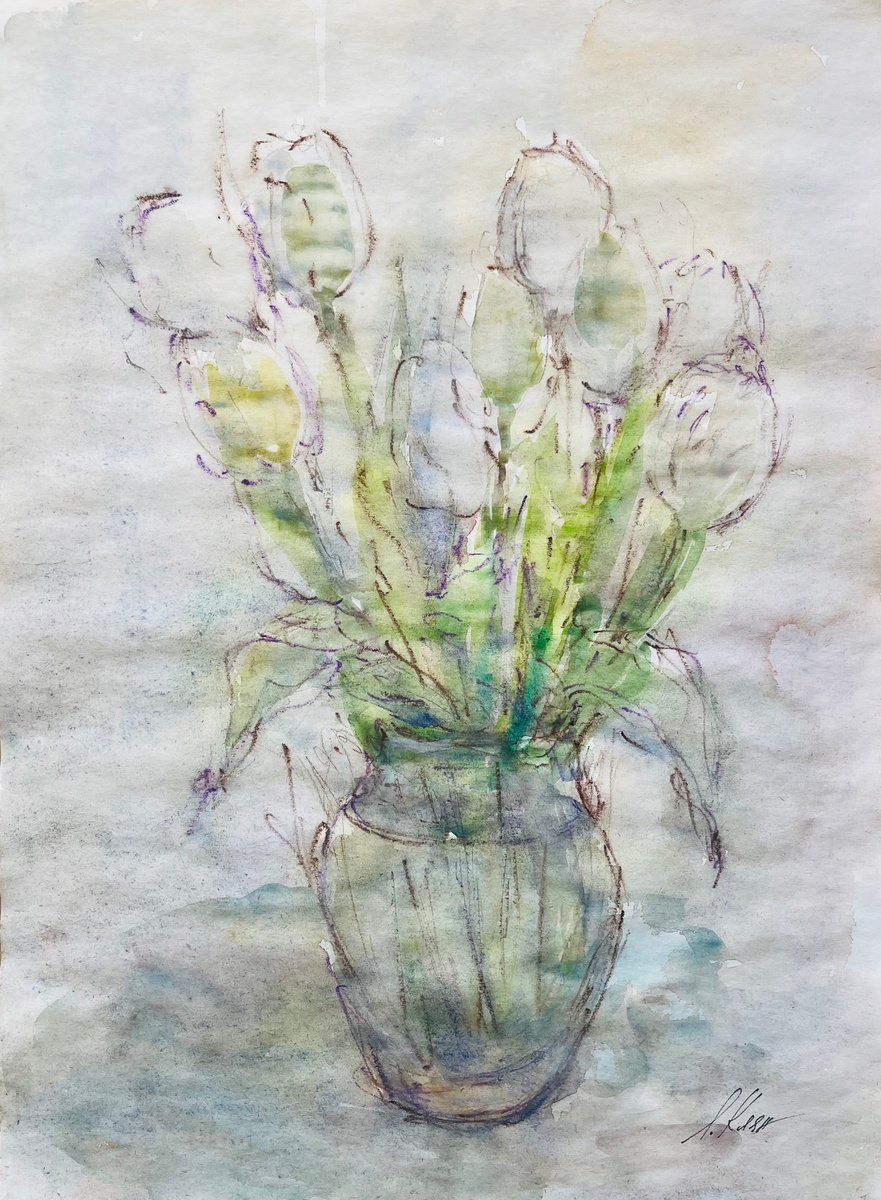 Impressionistic Still Life Painting By Elena Klyan, 11 X 16, Tulips 2025, Original Artwork