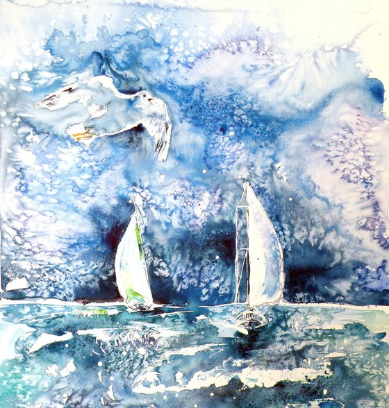 Sailboats with seagul