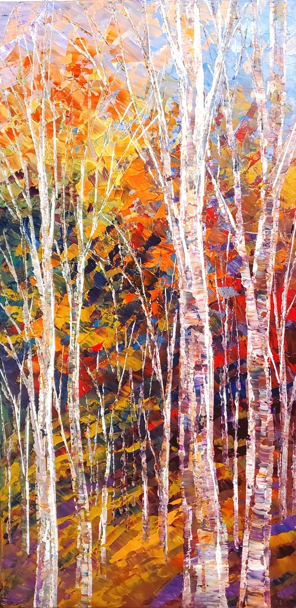 Impressionistic Landscape Acrylic Painting By Tatiana Iliina, 15 X 30", Russet Hollow, Original Artwork