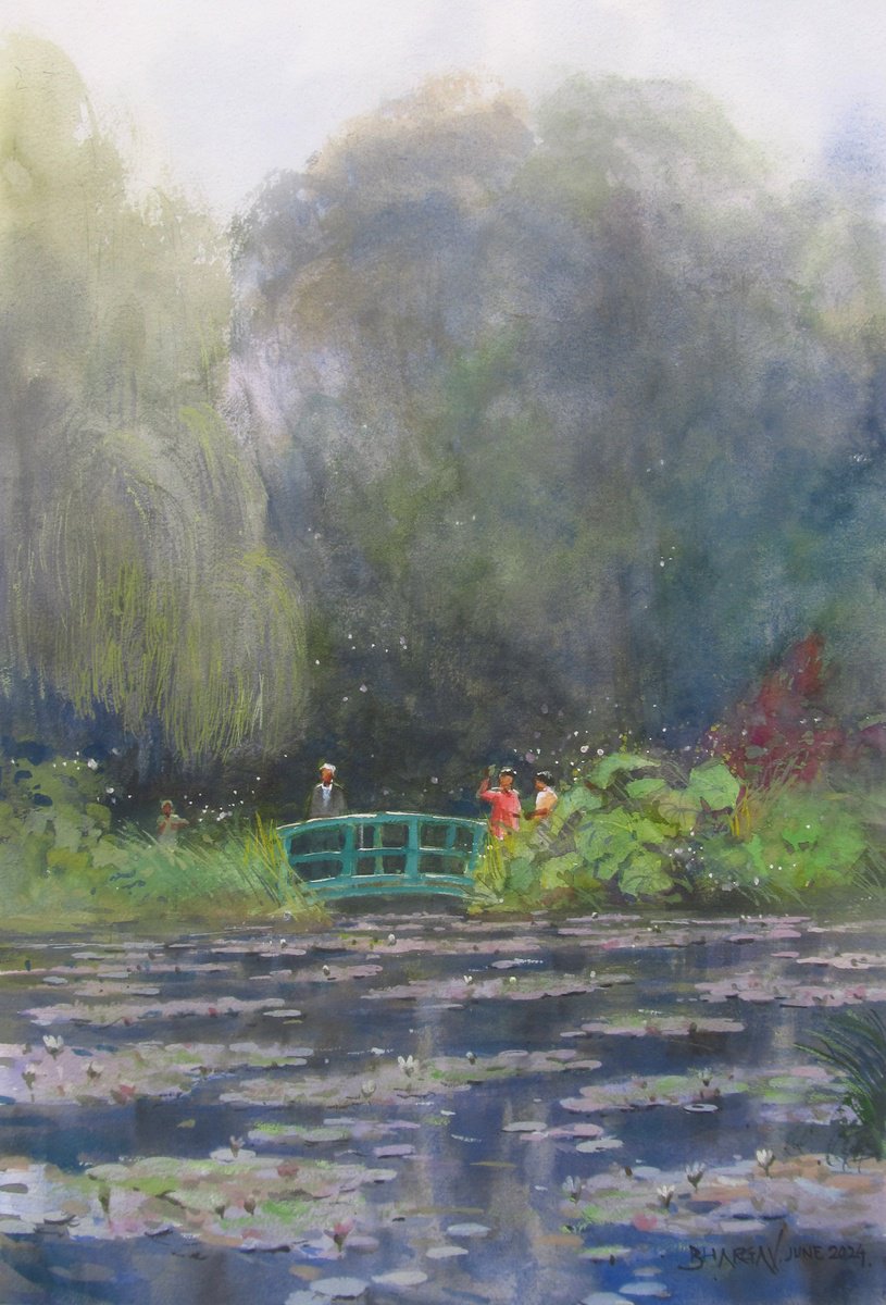 Impressionistic Landscape Watercolour By Bhargavkumar Kulkarni, 12 X 17, Lotus Garden 3, Original Artwork