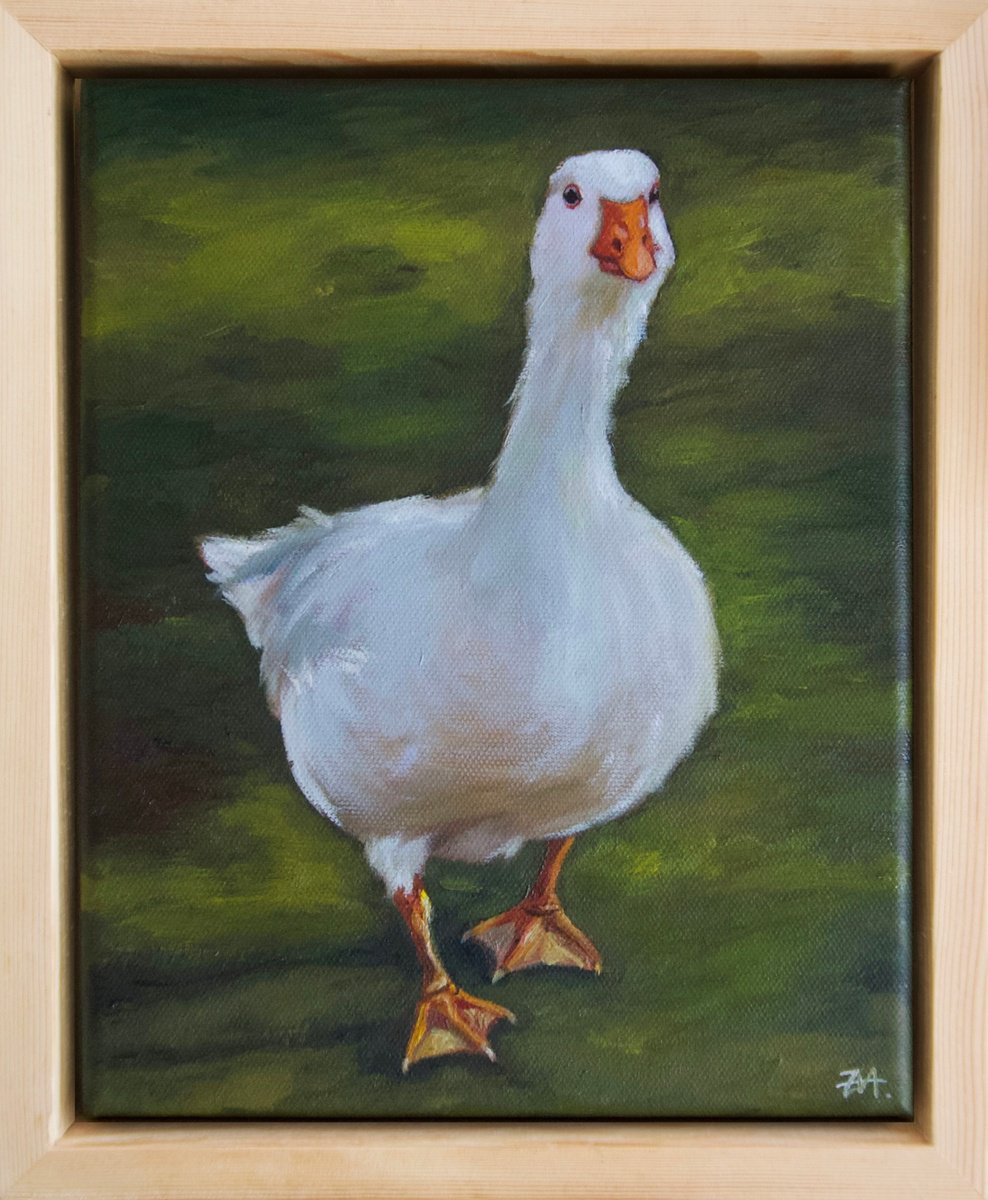 Photorealistic Animal Oil Painting By Eva Chen, 9 X 11, Goose I, Original Artwork