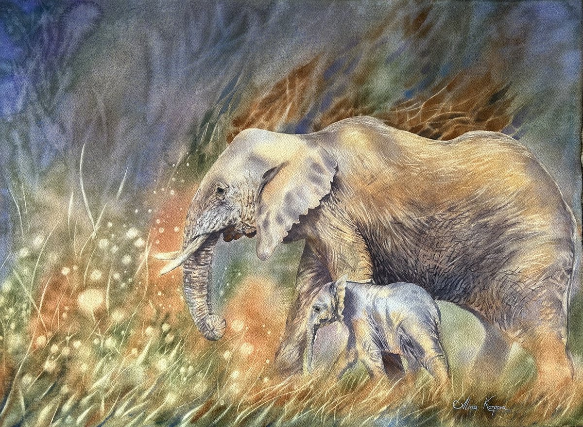 Impressionistic Animal Watercolour By Alina Karpova, 30 X 22, True Love, Original Artwork