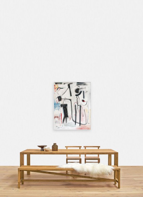 Pinguin Knight and Princess -Large Abstract Painting