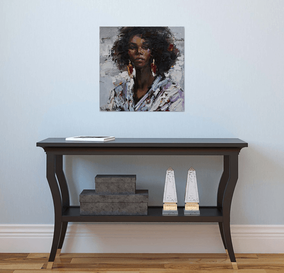 African woman portrait Original oil painting