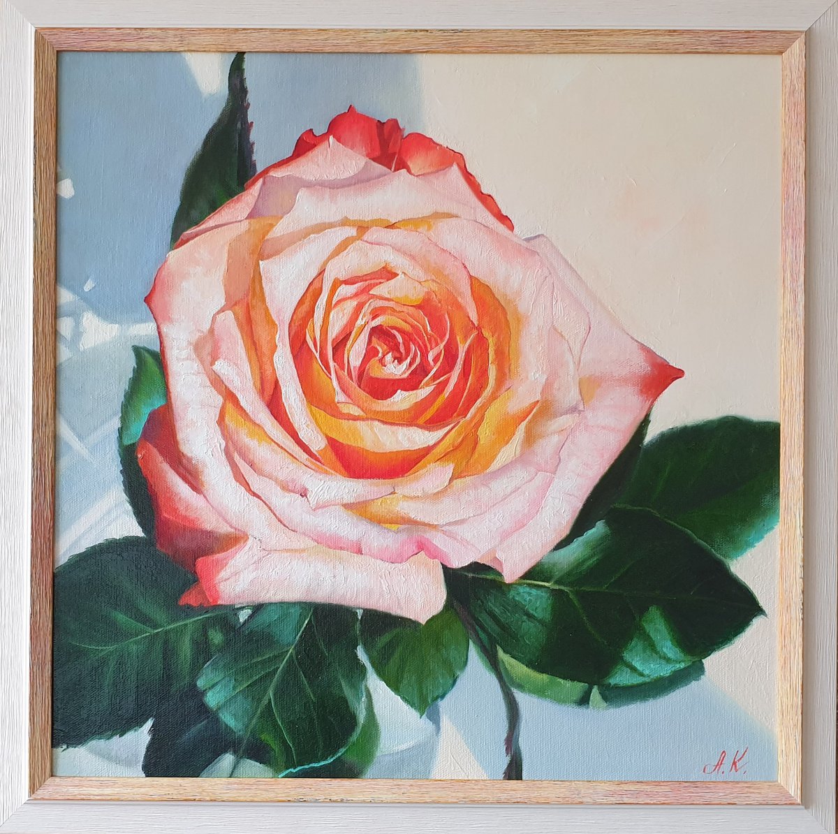 Rose from a loved one. rose red flower liGHt original painting GIFT (2021) by Anna Kotelnik