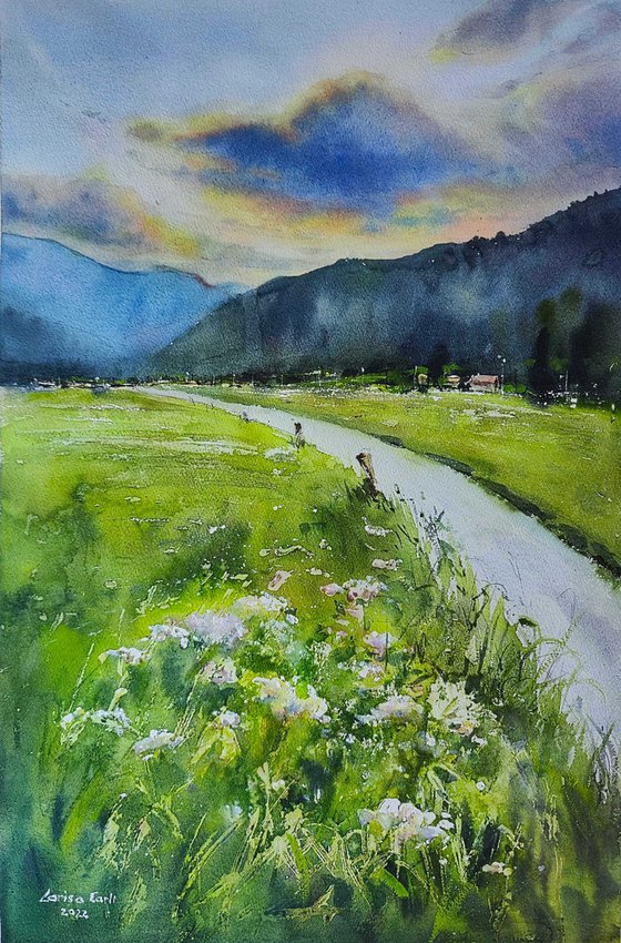 Morning in Bohinjska Bistrica | Original watercolor painting