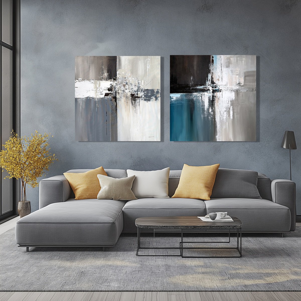 Organic Abstract Acrylic Painting By Tatiana Malinovscaia, 67 X 33", Architectural Echo, Original Artwork