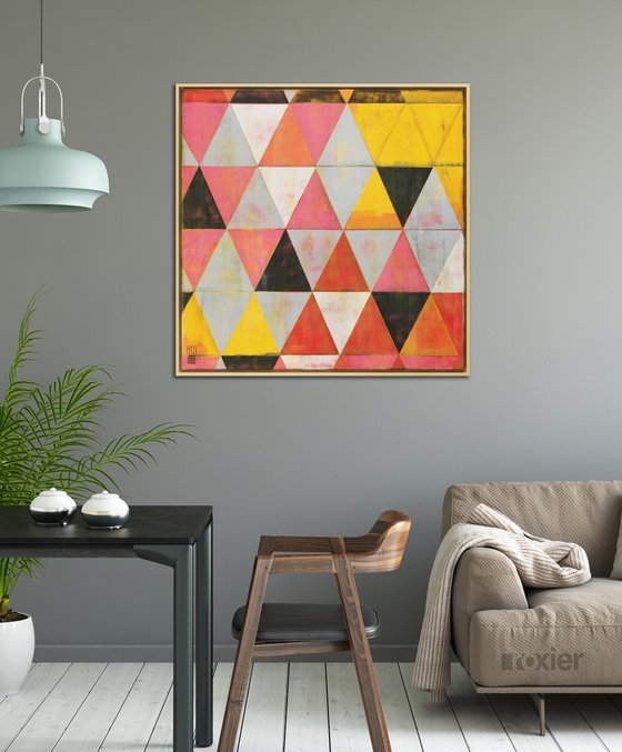 Traffic Pink Triangle - Incl Frame - 33.5x33.5" - 85x85CM - Ronald Hunter - 1M