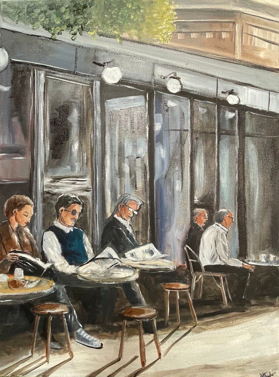 Impressionistic Portrait Oil Painting By Aisha Haider, 18 X 24, Outside The Cafe, Original Artwork