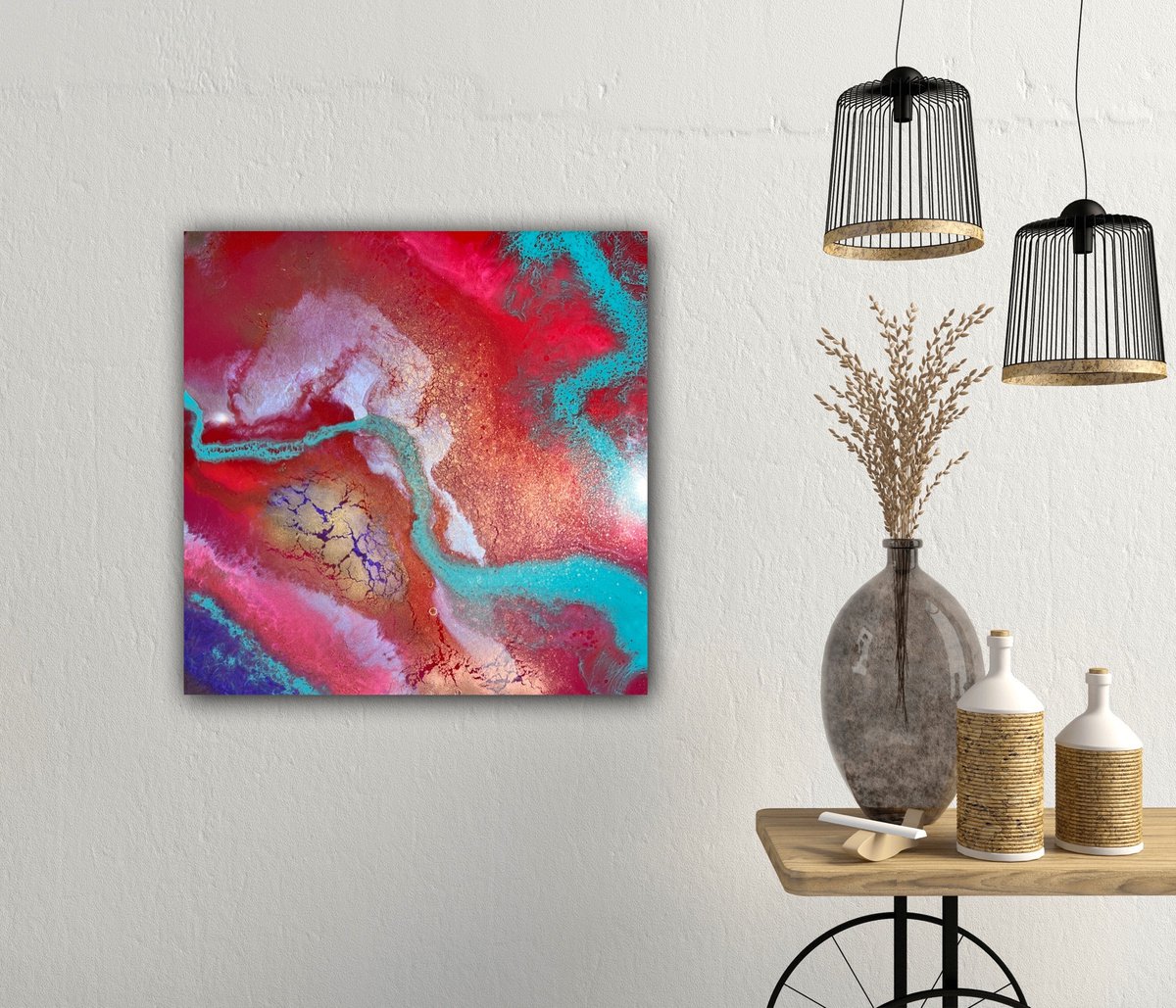 Organic Abstract Acrylic Painting By Ana Hefco, 24 X 24, Passion Is Life, Original Artwork