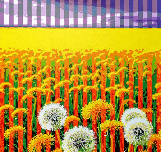 Dandelion field and purple sky