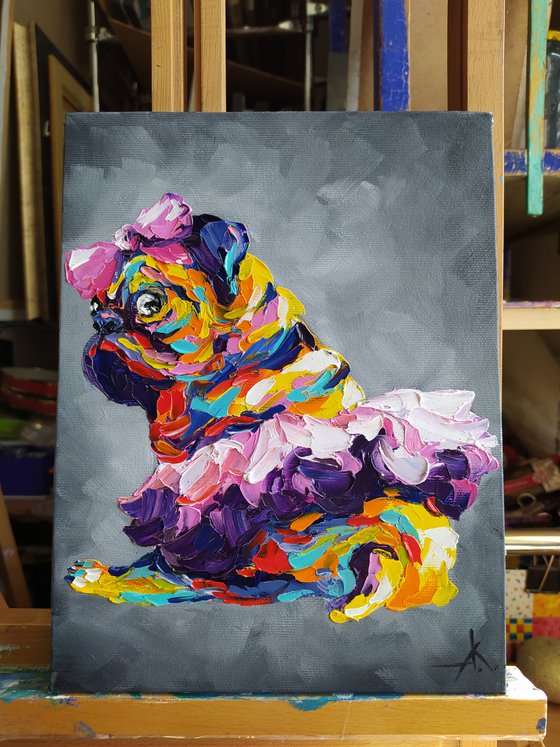 My little girl - Pug dog, dog, animals, pug, oil painting, pug oil painting, pet, pet oil painting, gift, animals art