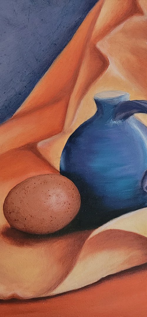 Still Life with Blue Pitcher and Egg by Carmen Badeau