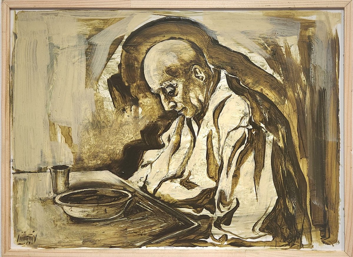 Expressive Portrait Acrylic Painting By Anahita Amouzegar, 12 X 9, The Weight Of Routine, Original Artwork