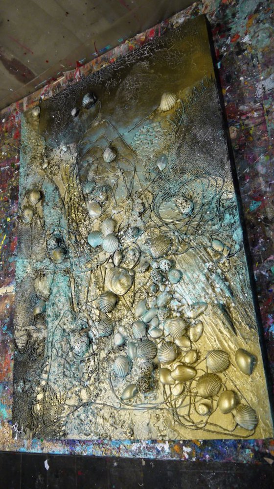 On The Shore - Large 90cm x 60cm, heavily textured mixed media painting, ready to hang
