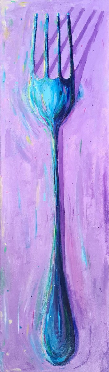 Impressionistic Still Life Acrylic Painting By Dawn Underwood, 12 X 39, Fork, Original Artwork