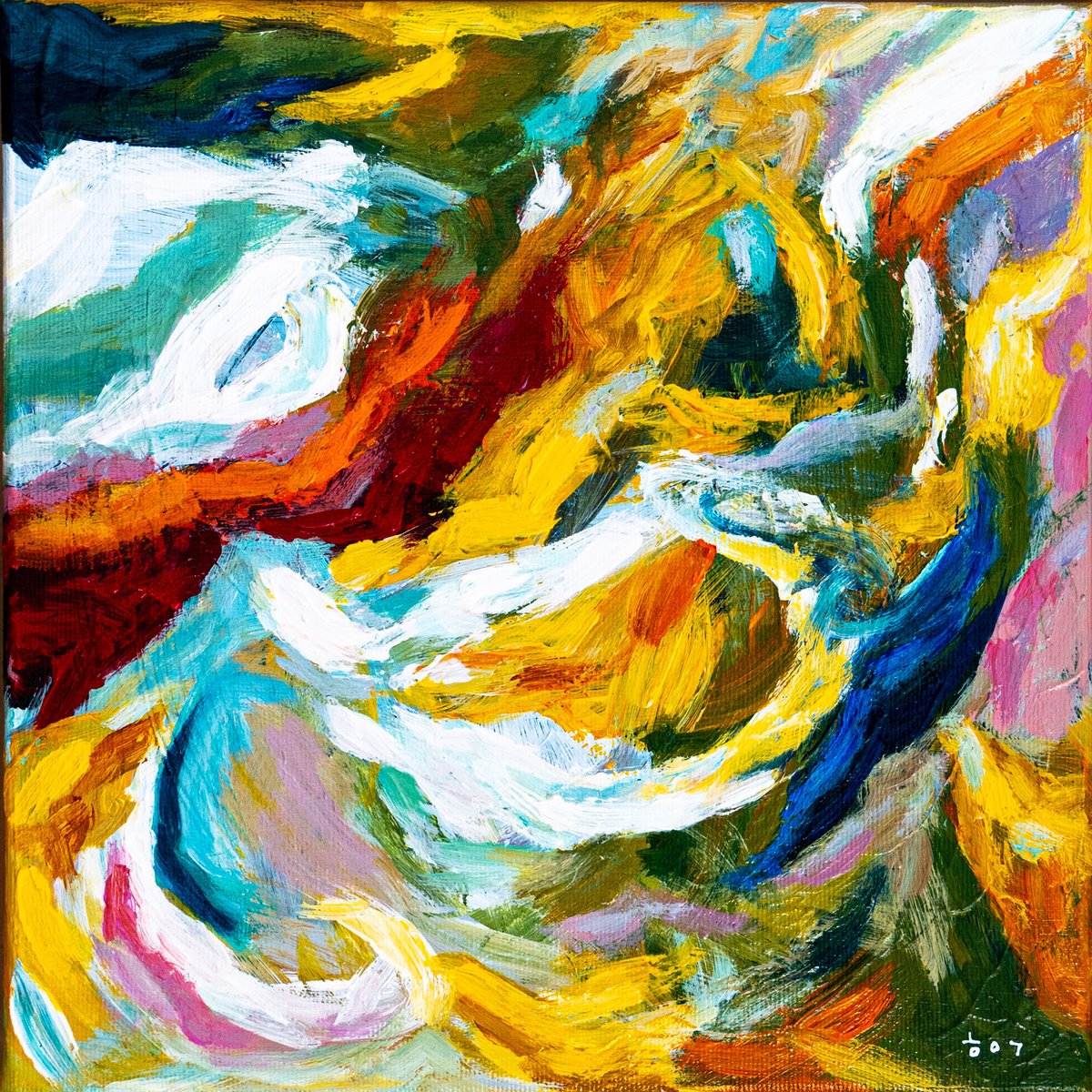 Abstract Acrylic Painting By Hyunah Kim, 14 X 14, Tinc Ii, Original Artwork