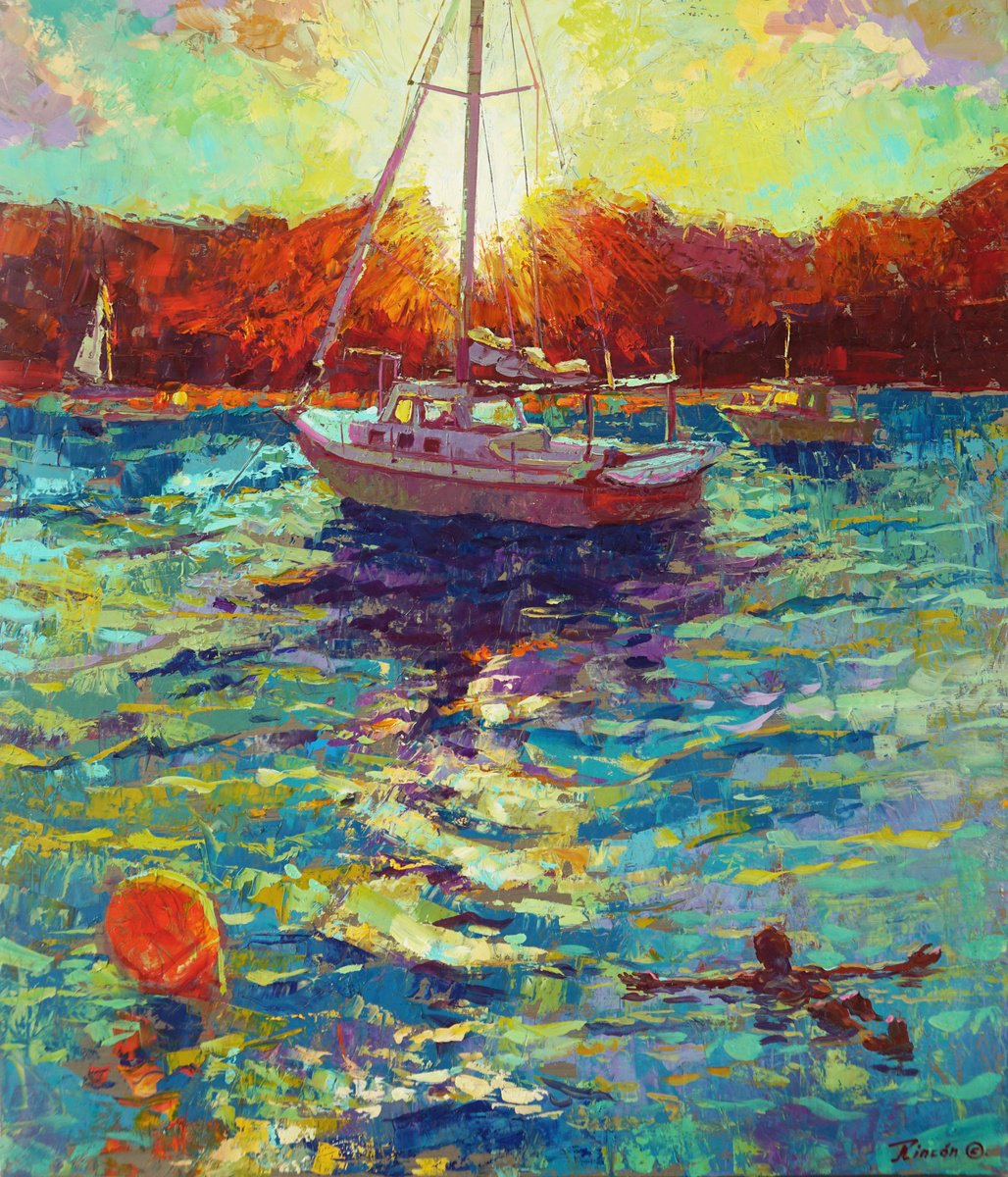 Impressionistic Landscape Oil Painting By Luis Rincon, 24 X 28", Last Summer Evenings, Original Artwork