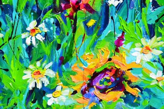 Vibrant Sunflowers and Poppies Landscape