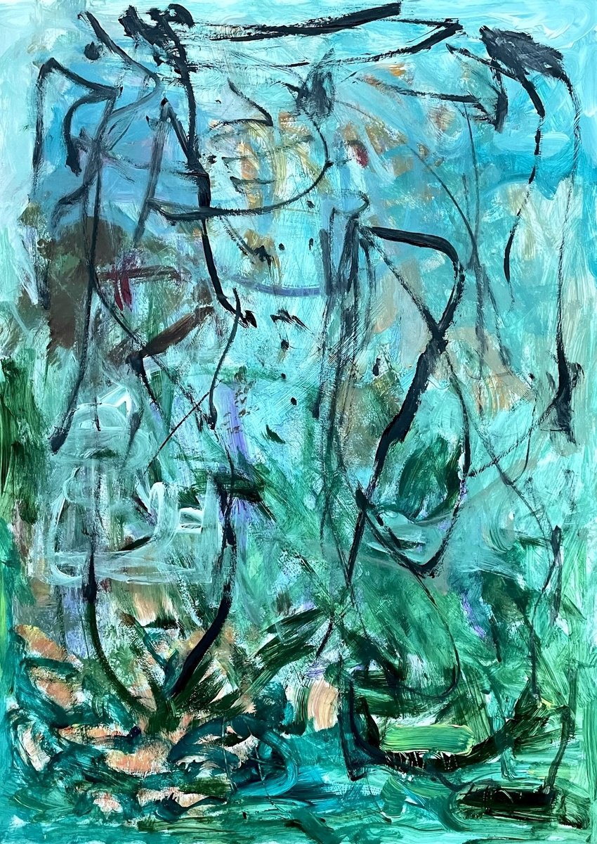 Expressive Abstract Acrylic Painting By Christel Haag, 20 X 28, Elfentanz, Original Artwork