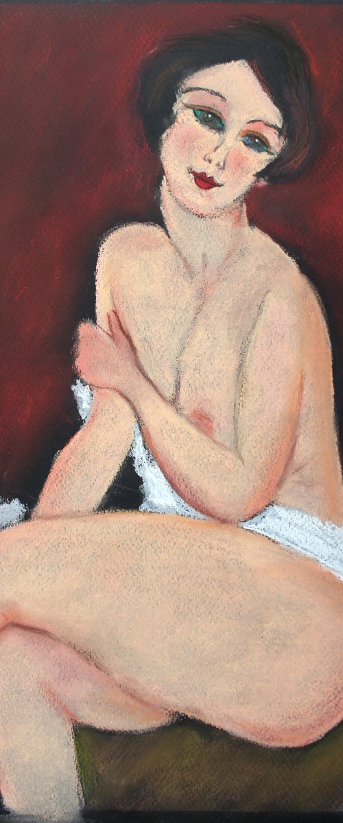 Free copy of Amedeo Modigliani's painting 'Nu assis sur un divan' by Salana Art / Svetlana Samovarova