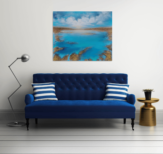 A XXL large modern semi-abstract structured mixed-media seascape painting "Awakening"