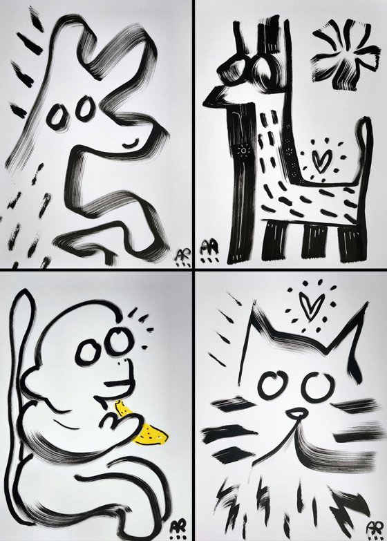 4 DRAWINGS B&amp;W