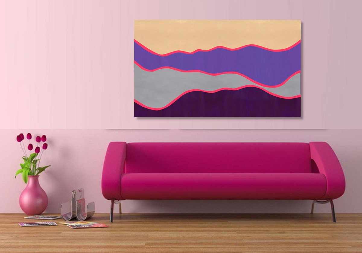 Abstract Landscape Acrylic Painting By Marina Krylova, 39 X 24", Abstract Landscape #64, Original Artwork