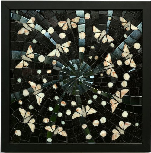 Moths on the Moon - (part 3) "New Moon" glass mosaic by Kate Rattray