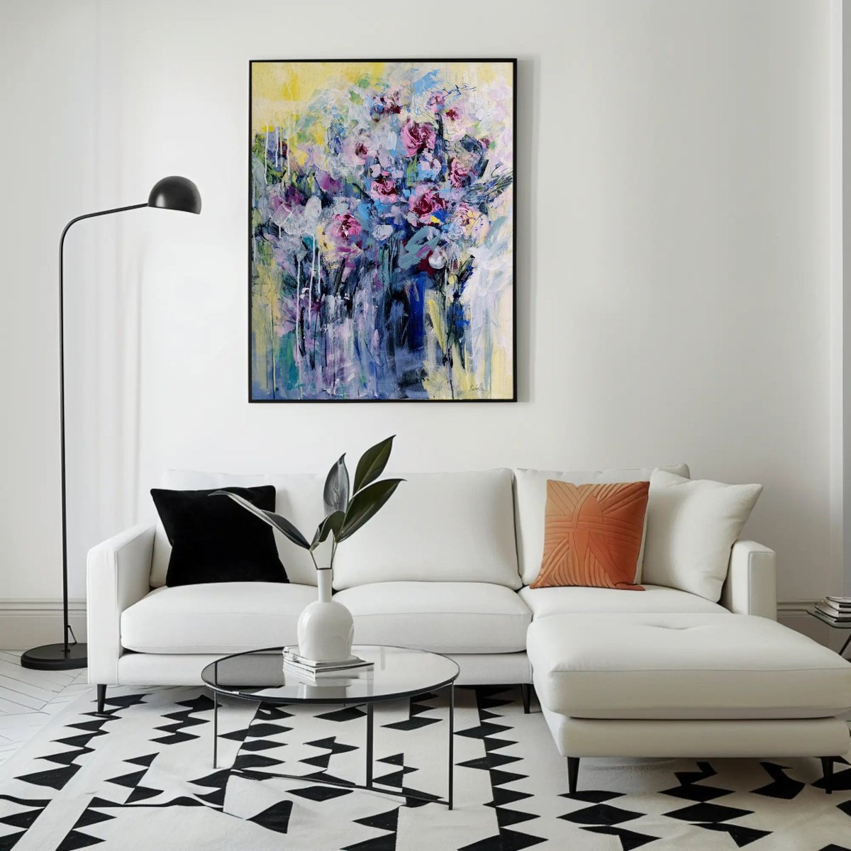 Expressive Botanical Acrylic Painting By Katia Solodka, 28 X 31", Memories Of Summer 2, Original Artwork