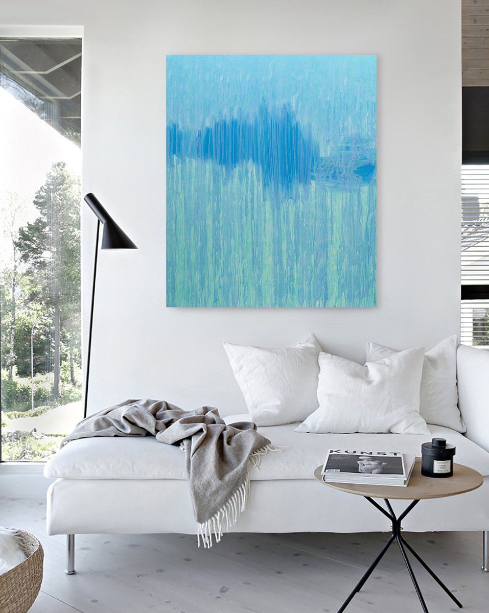 Organic Abstract Oil Painting By Nataliia Sydorova, 39 X 47", Sky Blue, Original Artwork